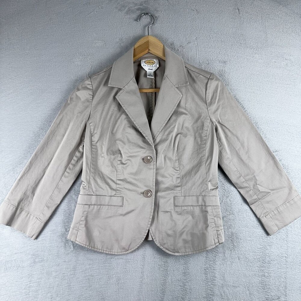 Talbots Petites Blazer Coat Two-Button Office Work Stretch Womens Gray Size 0